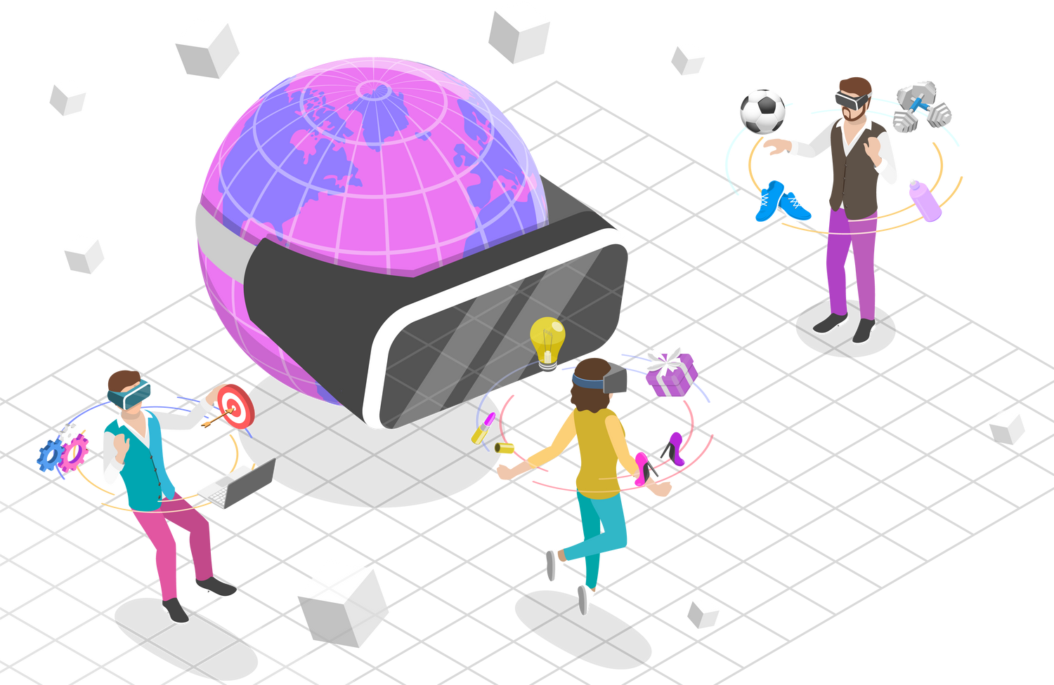 3D Isometric Flat  Conceptual Illustration of Metaverse Virtual Worlds